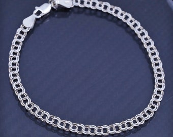 925 Sterling Silver Vintage Italy Box Link Bracelet 7.75
