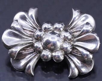 Vintage sterling silver 950 handmade ribbon flower brooch, stamped sterling 950