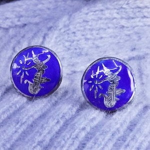 vintage indien Siam Sterling Silver 925 déesse bleue Boutons de manchette boutons de manchette, estampillé sterling Siam