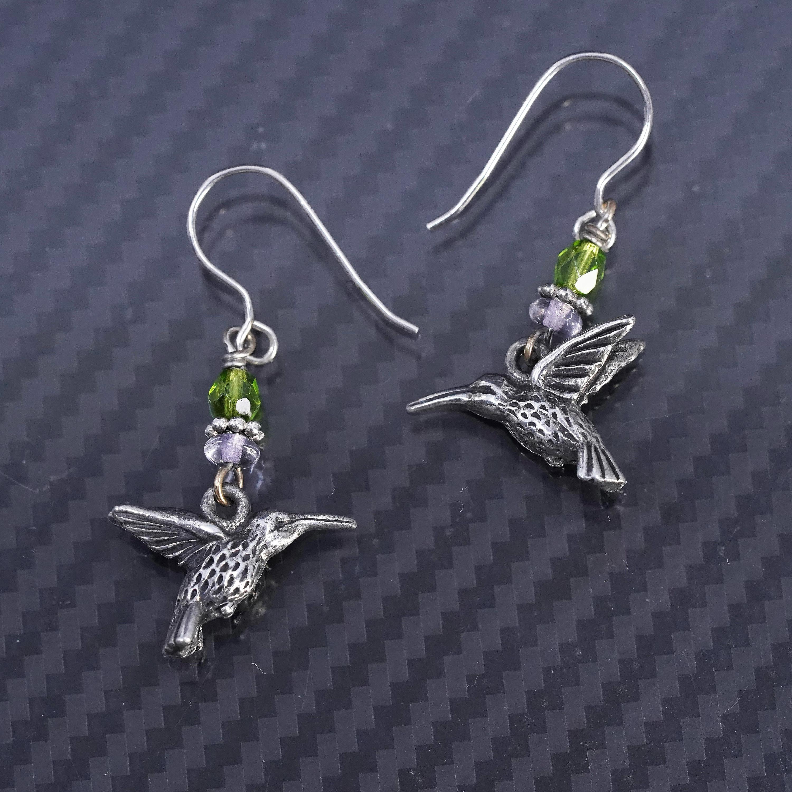 Colibrì, orecchini a perno in argento sterling 925, a forma di uccello blu, a goccia, ipoallergenici, piccoli colibrì, regalo per donne e ragazze, Argento sterling, Zirconia cubica