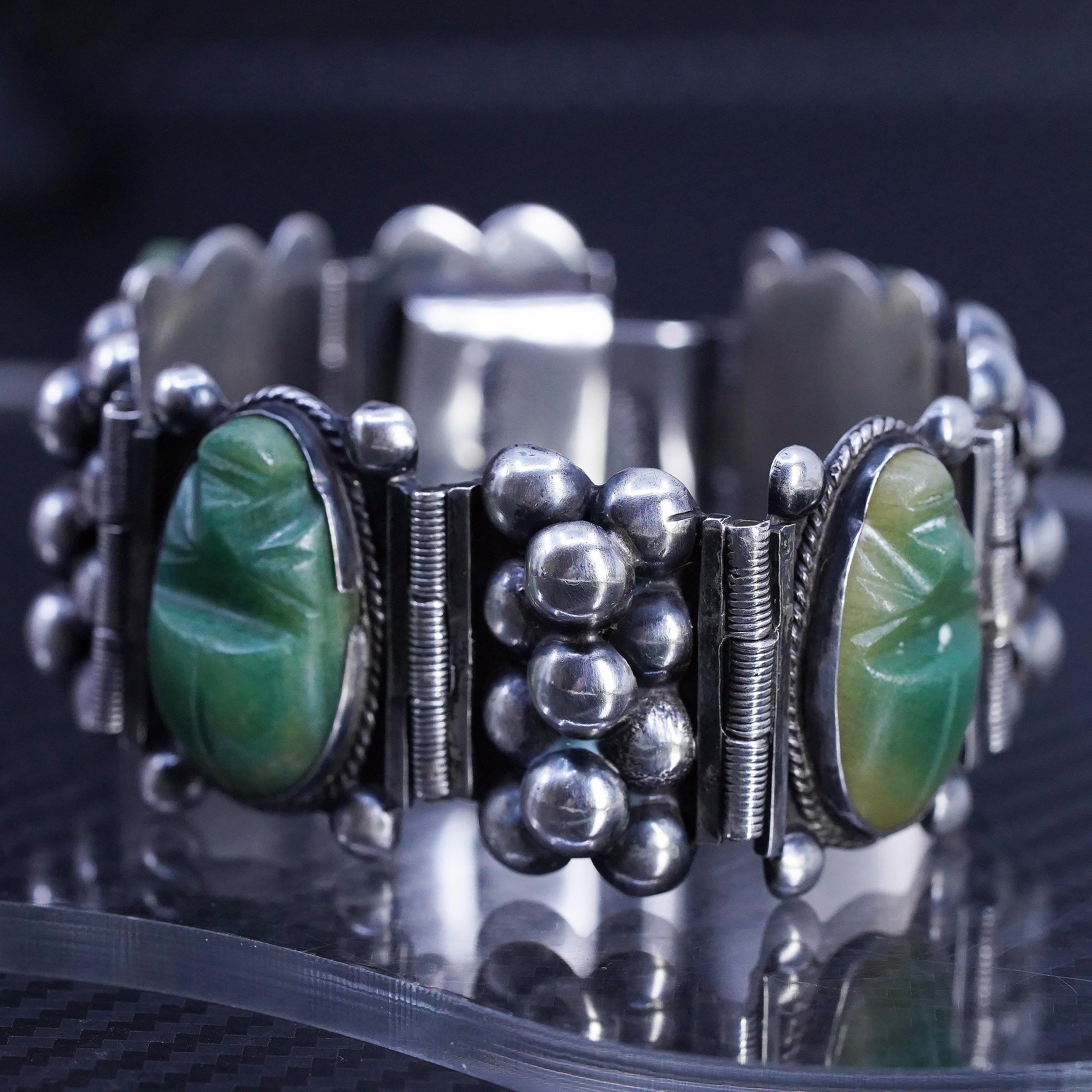 Vintage Mexican Silver and Jade Bracelet - Etsy