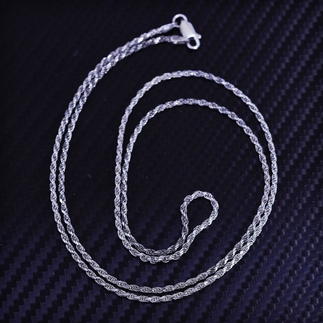 24” 1.6mm, Vintage Italian Sterling Silver 925 Rope Chain Necklace ...