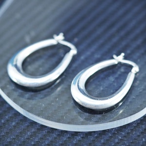 1.25”, vintage sterling silver 925 bold hoops oval earrings, stamped 925