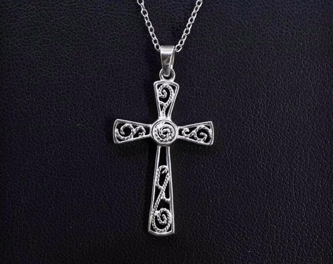 Vintage Sterling Silver Filigree Flower Cross Pendant Necklace - Etsy