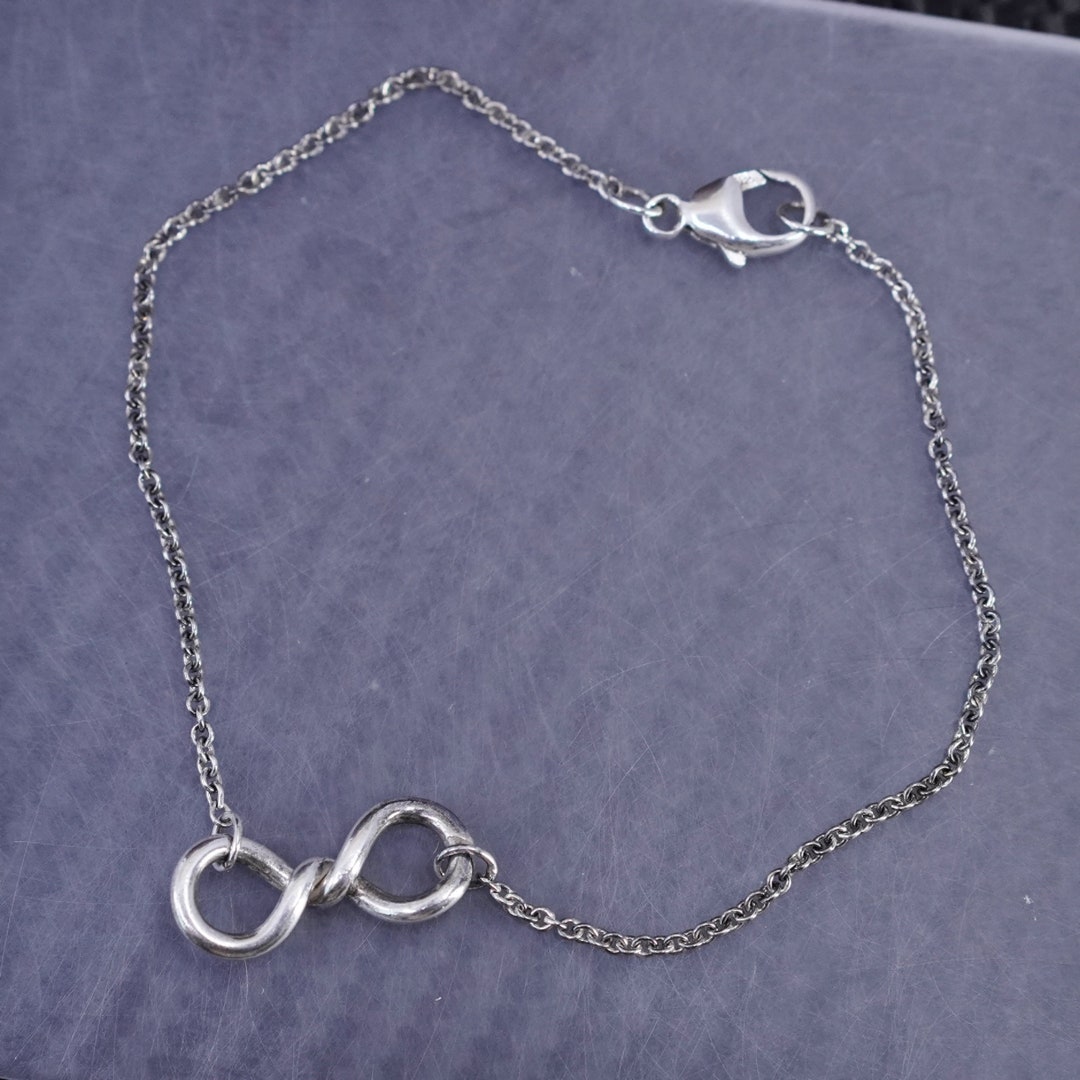 7.5” 1mm, Vintage Sterling Silver 925 Handmade Chain Bracelet With Knot ...