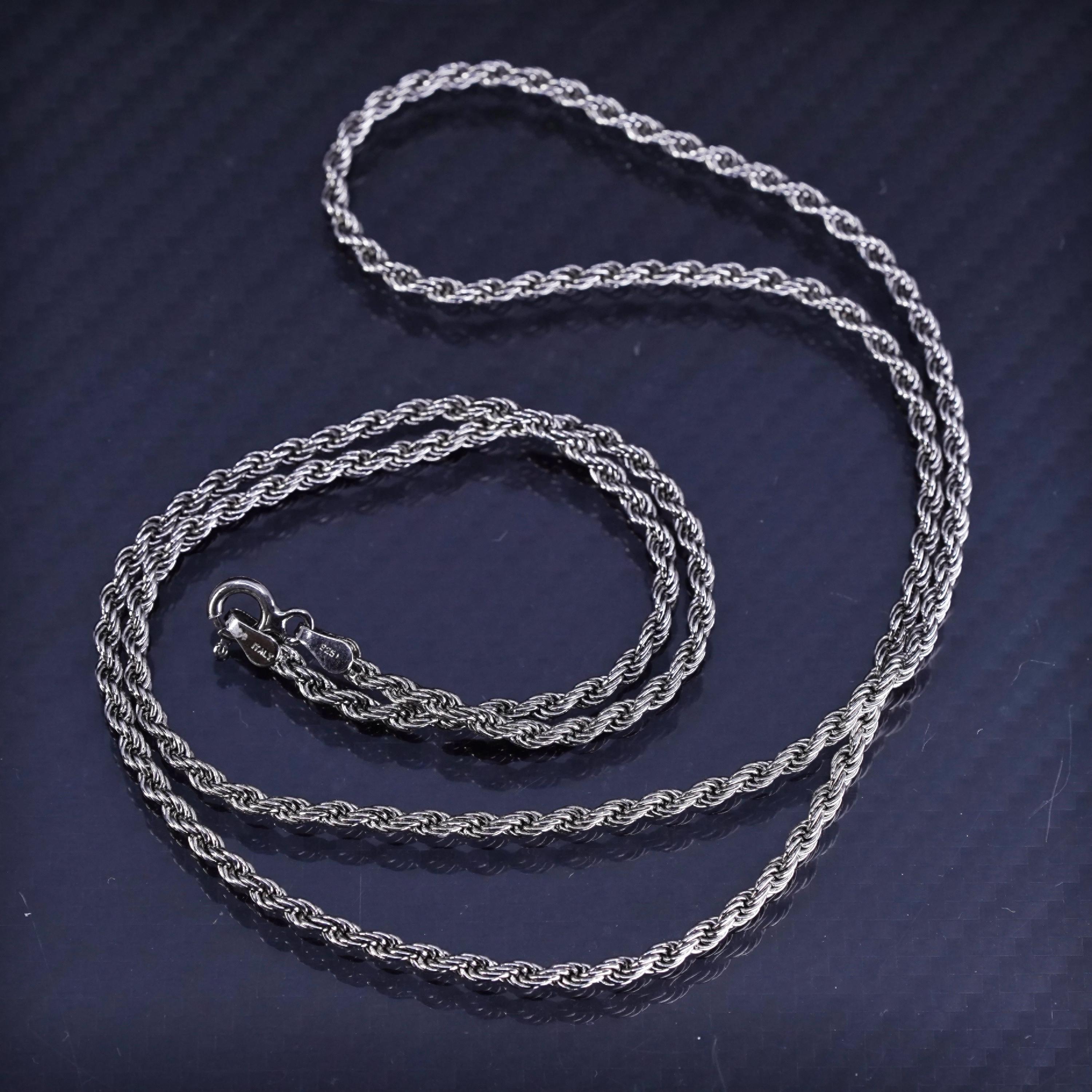 24” 3mm, Vintage Italian Sterling Silver 925 Rope Chain Necklace