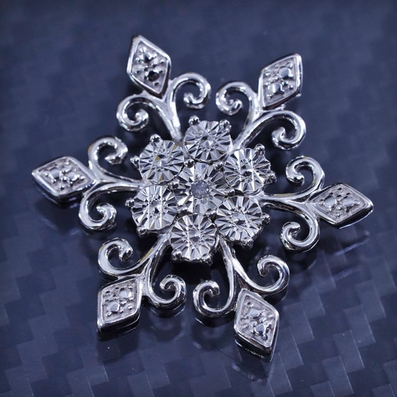 Vintage sterling silver 925 snowflake pendant wit… - image 1