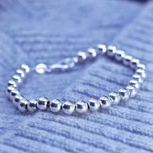 7” 4mm, vintage Sterlng Silver 925 handmade Bead Bracelet, stamped 925