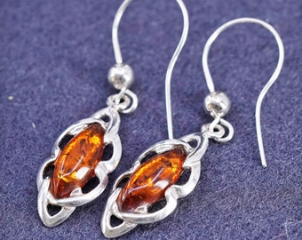 Vintage sterling silver 925 handmade earrings with amber, stamped 925