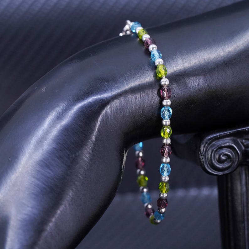 7, Vintage Sterling Silver 925 Handmade Bracelet With Crystal Beads