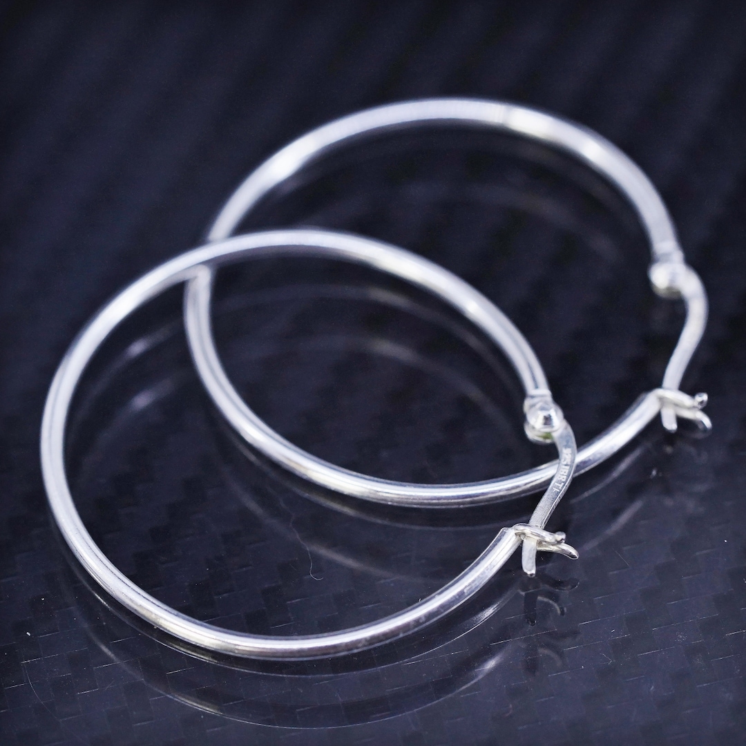 1.5”, Vintage Sterling Silver 925 Hoops Circle Earrings, Stamped 925 - Etsy