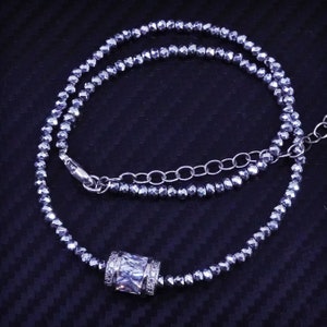 14+3&quot;, Vintage Sterling Silber 925 Perlenkette mit Cz Tube Anhänger, gestempelt 925