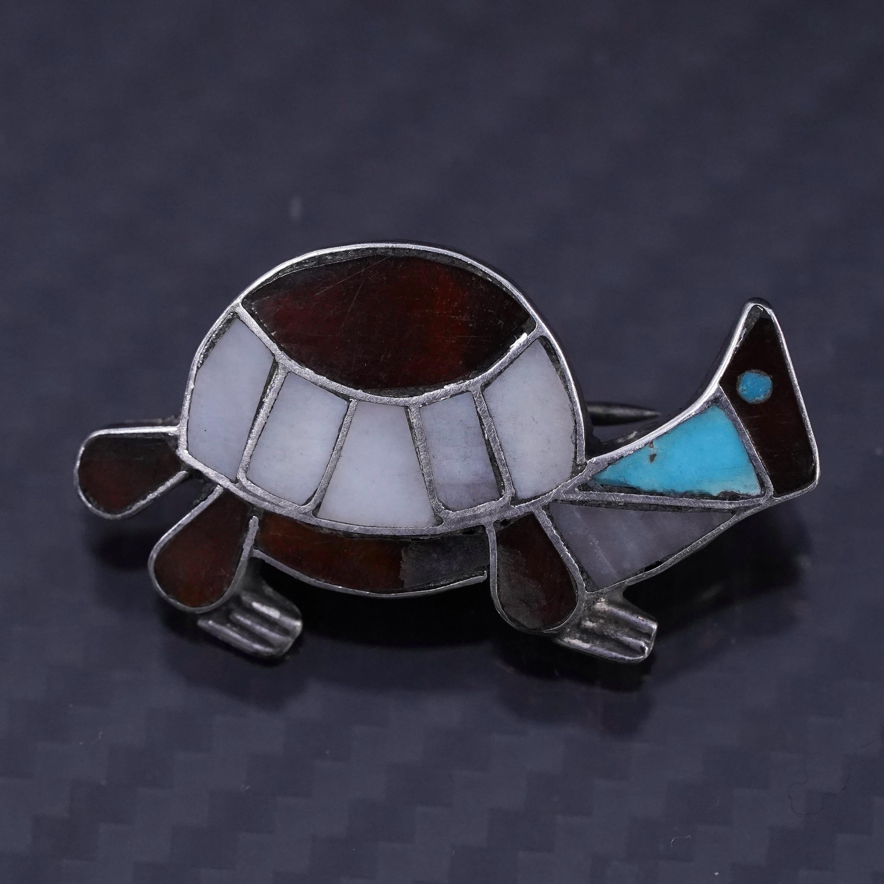 Native American Zuni Sterling Silver Handmade Brooch, 925 Turquoise Turtle  Pin, Silver Tested - Etsy