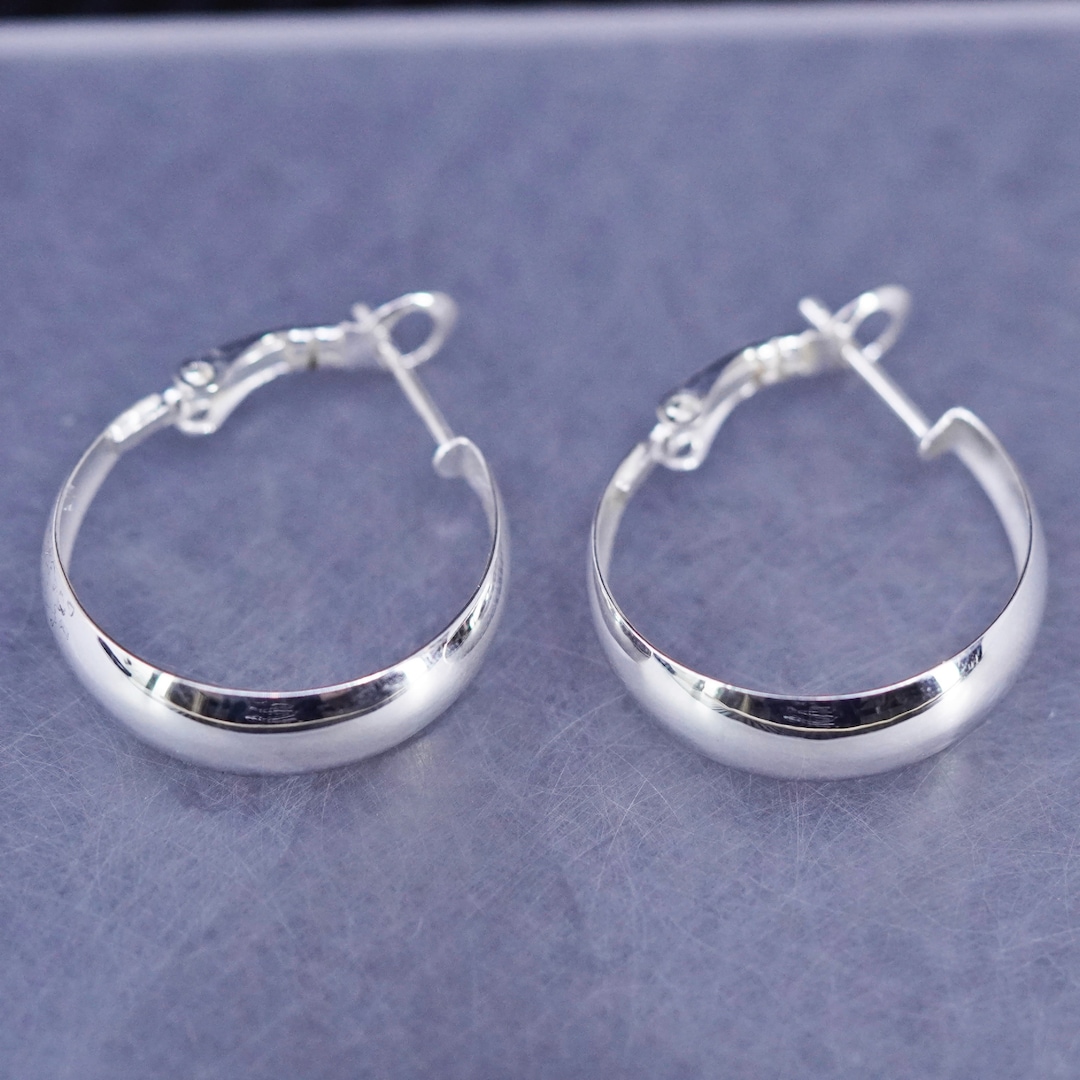 1”, Vintage Sterling Silver 925 Hoops Circle Handmade Earrings, Stamped ...