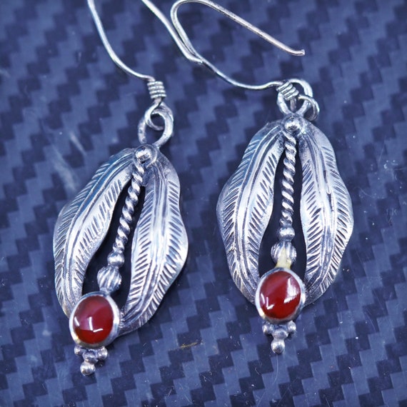 Vintage sterling silver 925 handmade feather earr… - image 1