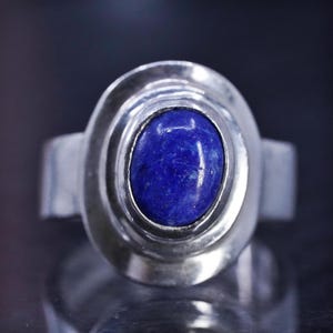 Maat 5, vintage Sajen 925 handgemaakte sterlingzilveren ring met ovale lapis lazuli, gestempeld 925 Sajen