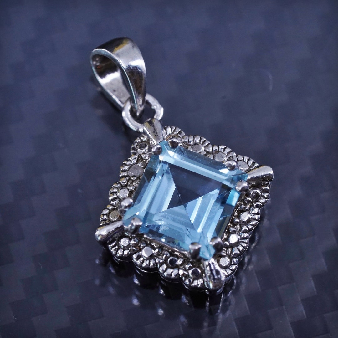 Vintage Sterling Silver 925 Heart Pendant With Blue Topaz and Diamond ...