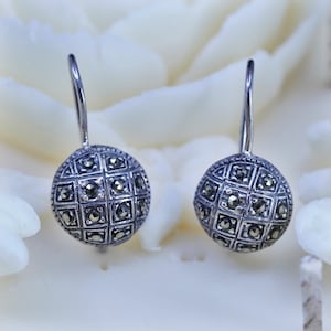 Vintage sterling silver 925 circle earrings with marcasite, stamped 925