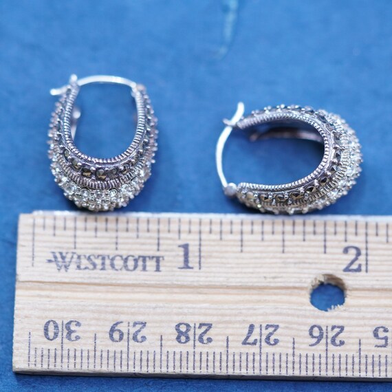 1”, Vintage sterling silver 925 huggie hoops earr… - image 8