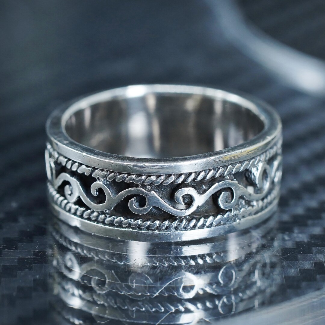 Size 9, Vintage Mexican Sterling Silver 925 Handmade Wide Size 9, Vintage Mexican Sterling Silver 925 Handmade Wide