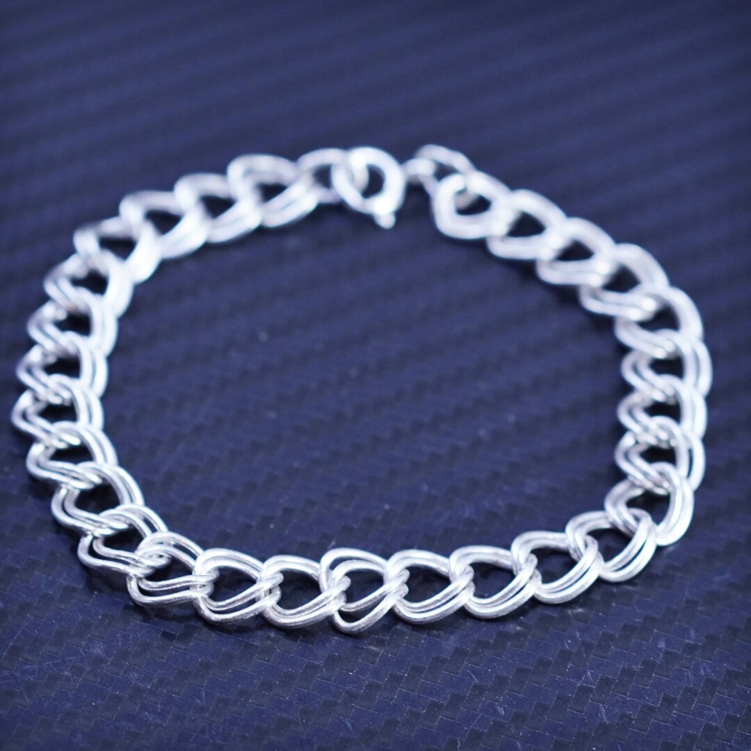 7.25” 8mm, Vintage Italy Sterling Silver 925 Double Curb