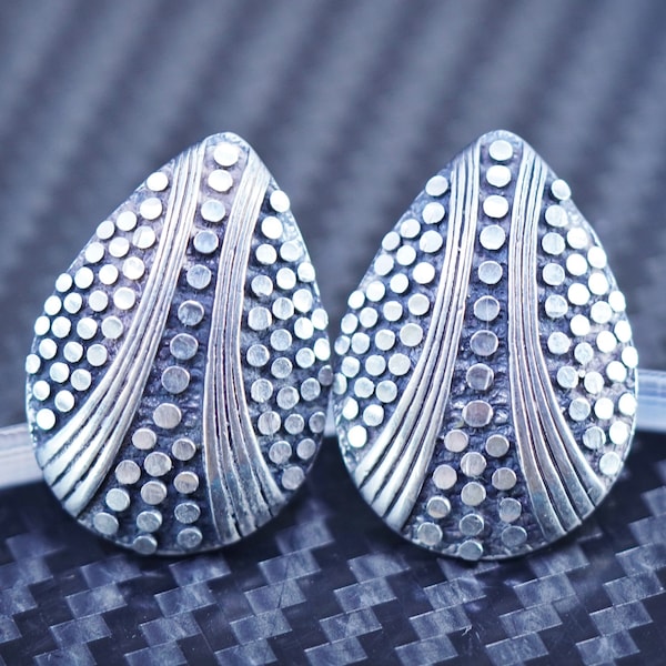 Vintage Silver Cloud Inc sterling silver 925 hammered teardrop beads textured studs earrings, stamped sterling SC