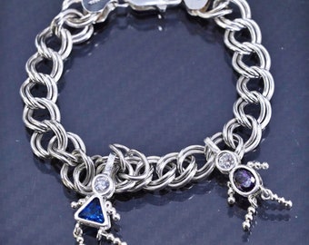 【vintage】サファイヤ　シルバー925 ブレスレット　S 10.00 太め 喜平チェーンブレスレット シルバー 21cm 銀色 ステンレス