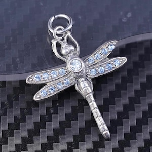 Vintage sterling silver 925 handmade dragonfly pendant with blue crystal, silver tested