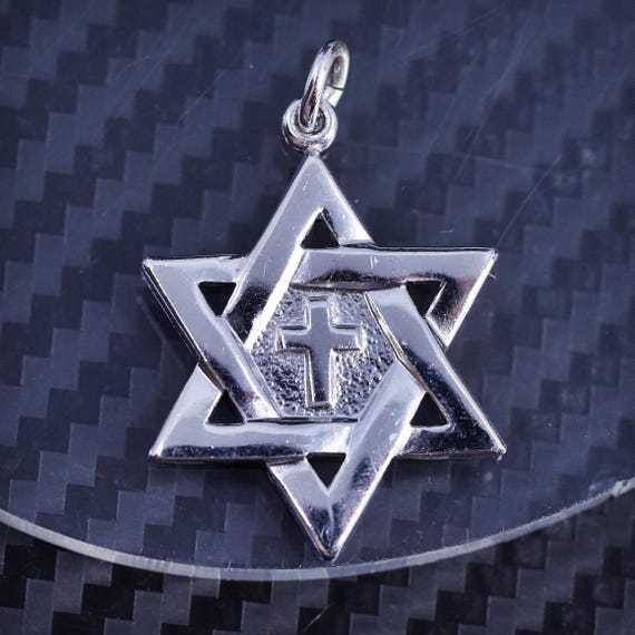 vintage Theda sterling 925 silver Star of David hexagram star cross pendant, stamped Sterling Theda