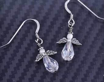 Vintage Südwester Sterling Silber 925 Engel Tropfen Ohrringe mit Tropfen Kristall, gestempelt 925