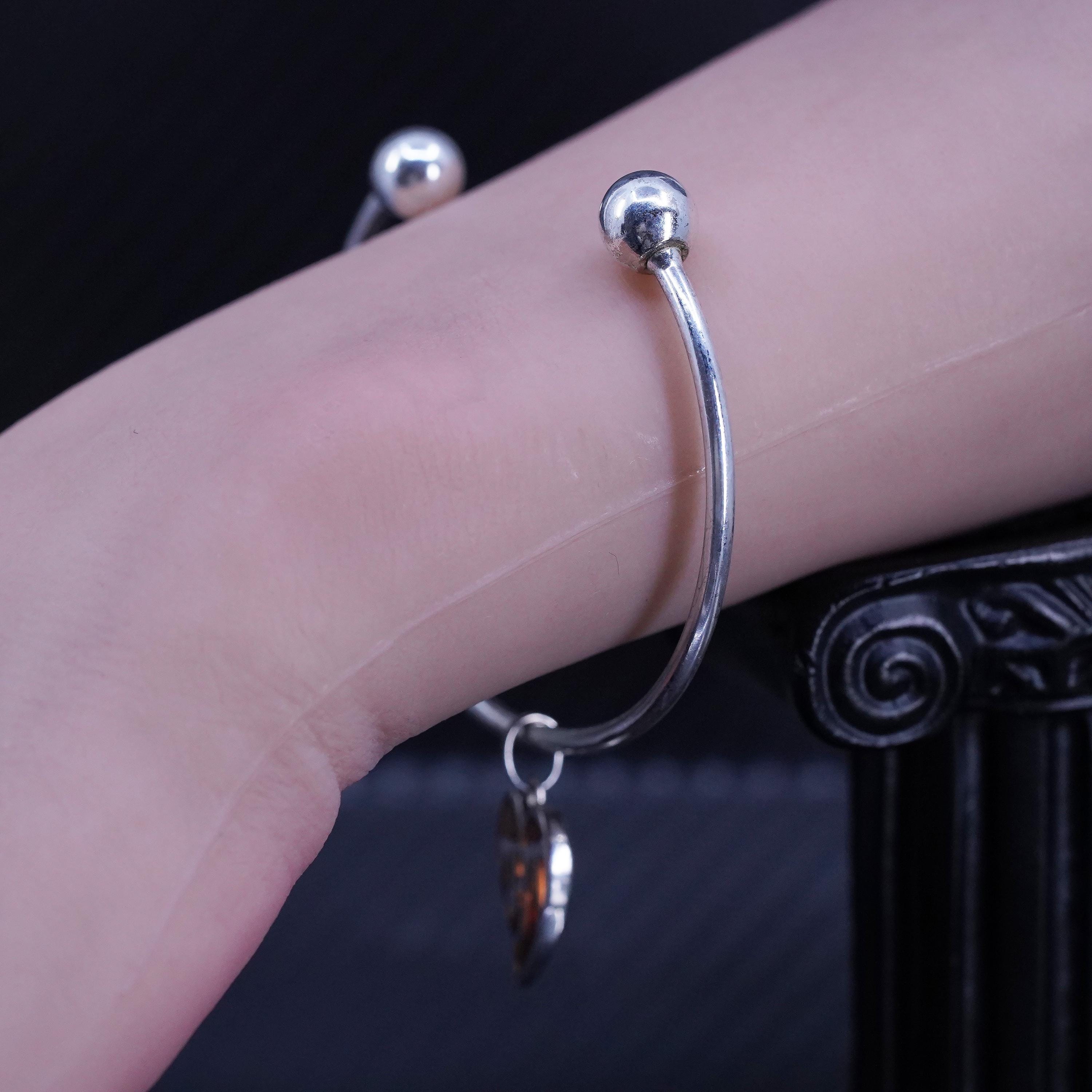 6.5”, Vintage Mexican Sterling Silver 925 Cuff, Charm Cuff