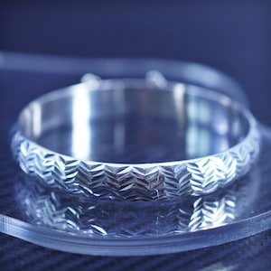 7.25 », bracelet à charnière vintage argent sterling 925 texturé, bracelet, estampillé 925