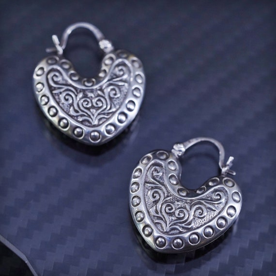 0.75”, vintage sterling silver 925 textured heart… - image 1
