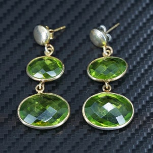 Pendientes vintage hechos a mano de plata de primera ley 925 con peridoto, estampado 925