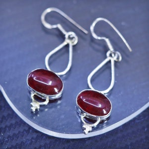 Vintage Mexican sterling silver 925 handmade earrings with oval garnet, stamped 925