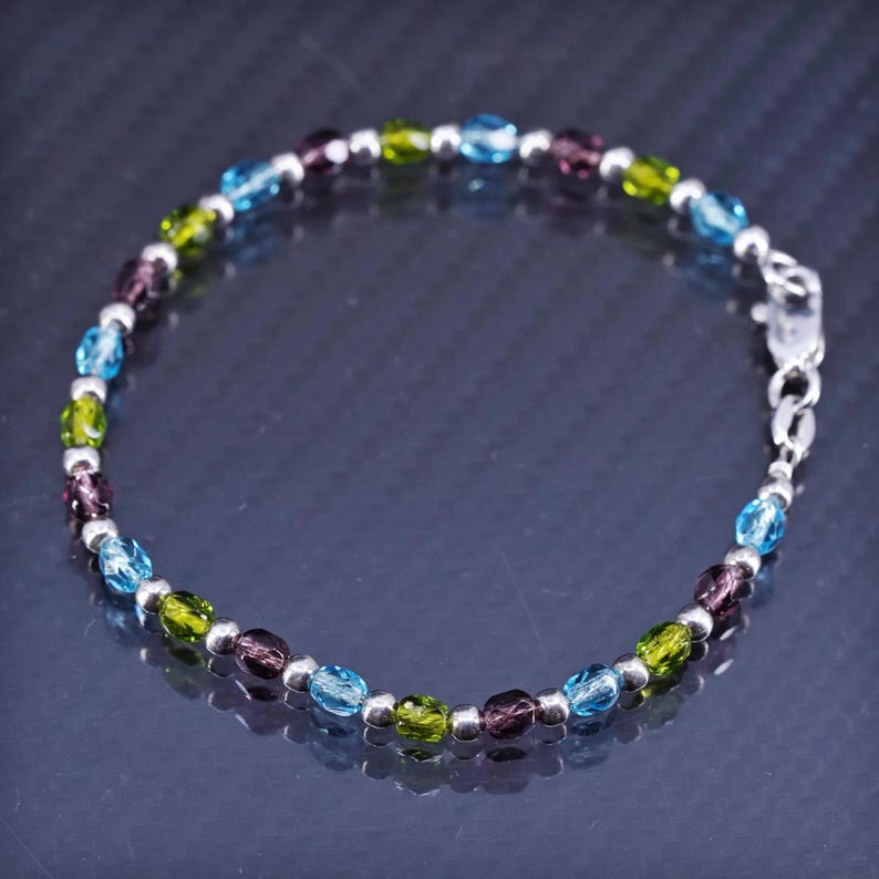 7, Vintage Sterling Silver 925 Handmade Bracelet With Crystal Beads