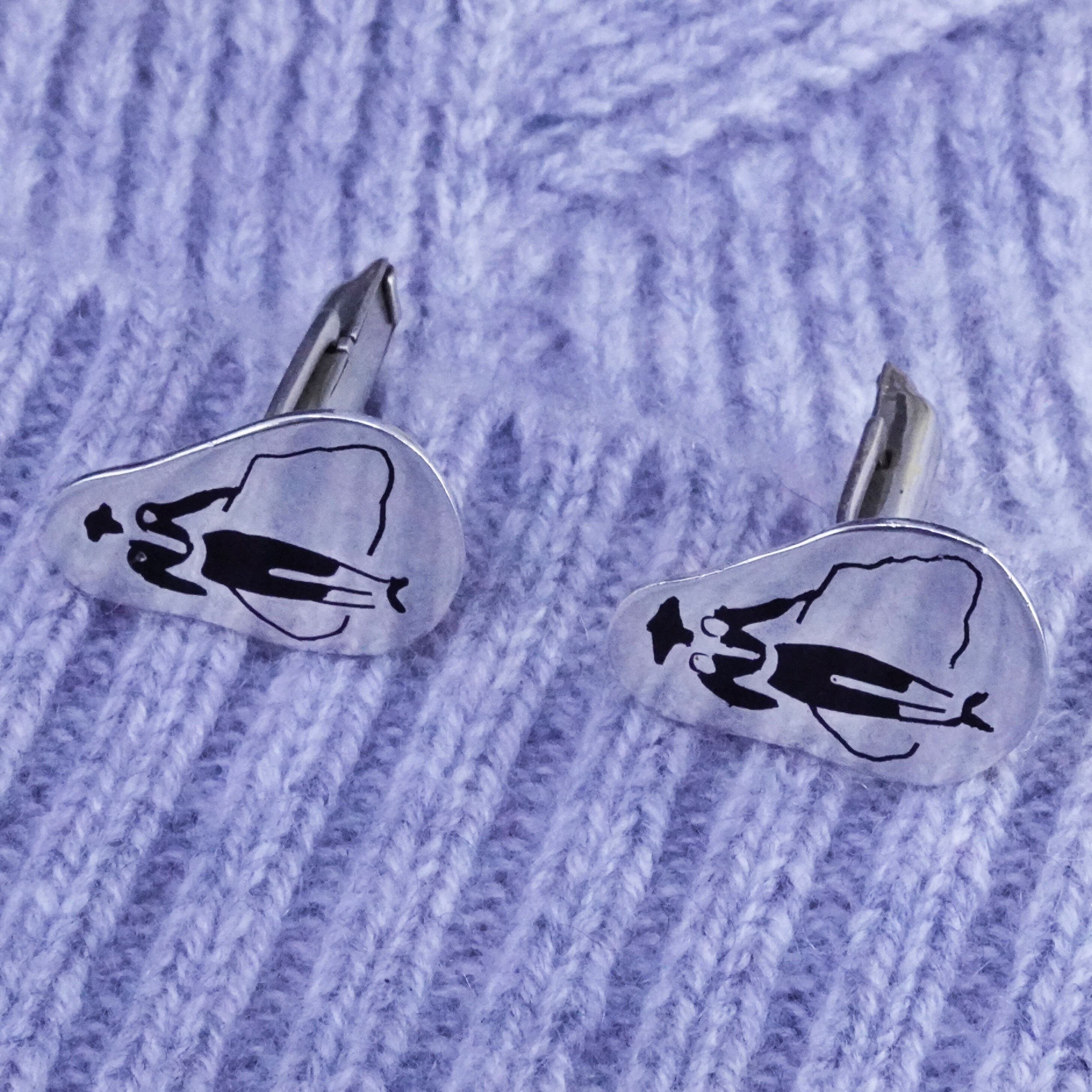Boutons De Manchette Vintage En Argent Sterling TAXCO - Moderne Géométrique, Noir Et Argent, Mexique
