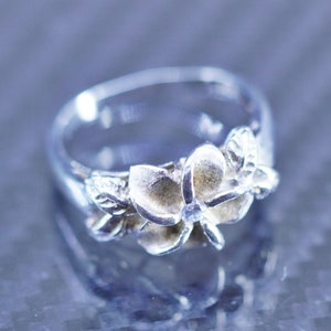 size 6, vintage southwestern sterling silver 925 plumeria flower ring with cz, stamped 925