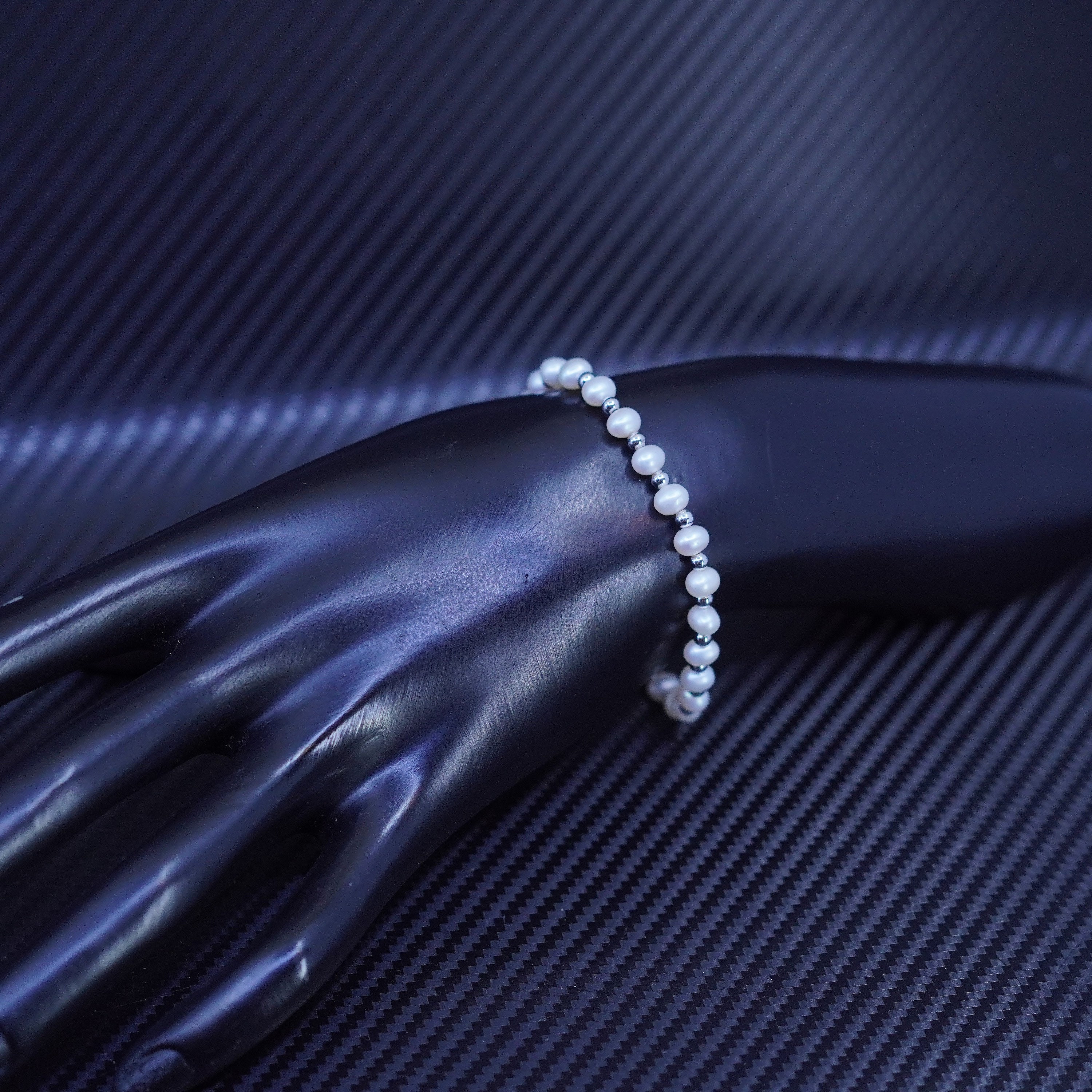SILVER925 PEARL BRACELET/シルバー/ブレスレット 7.25”, Vintage Sterling Silver 925 Handmade 5mm Freshwater