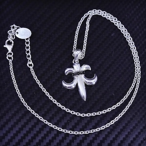 Collar de cadena circular 925 de plata de ley francesa de 16 + 2 "2 mm con el colgante de flor de lis, estampado 925