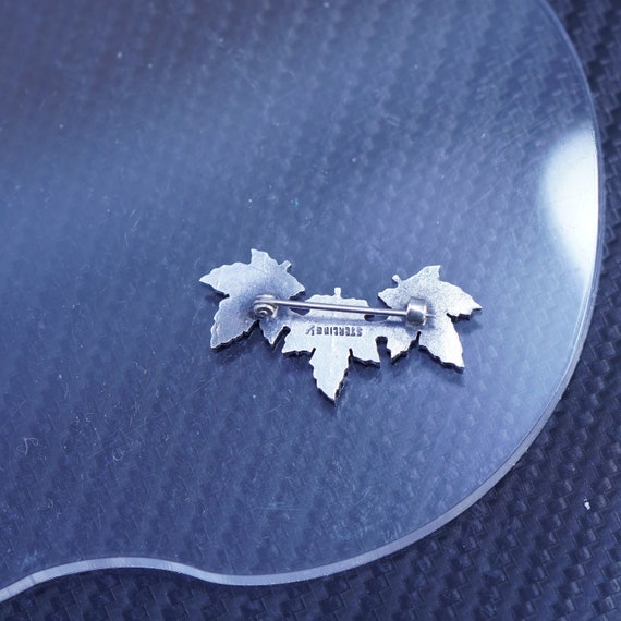 Sterling Silver 925 Maple Leaf Brooch, Guilloche … - image 3