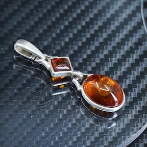 Vintage modern sterling silver 925 handmade amber pendant, stamped 925