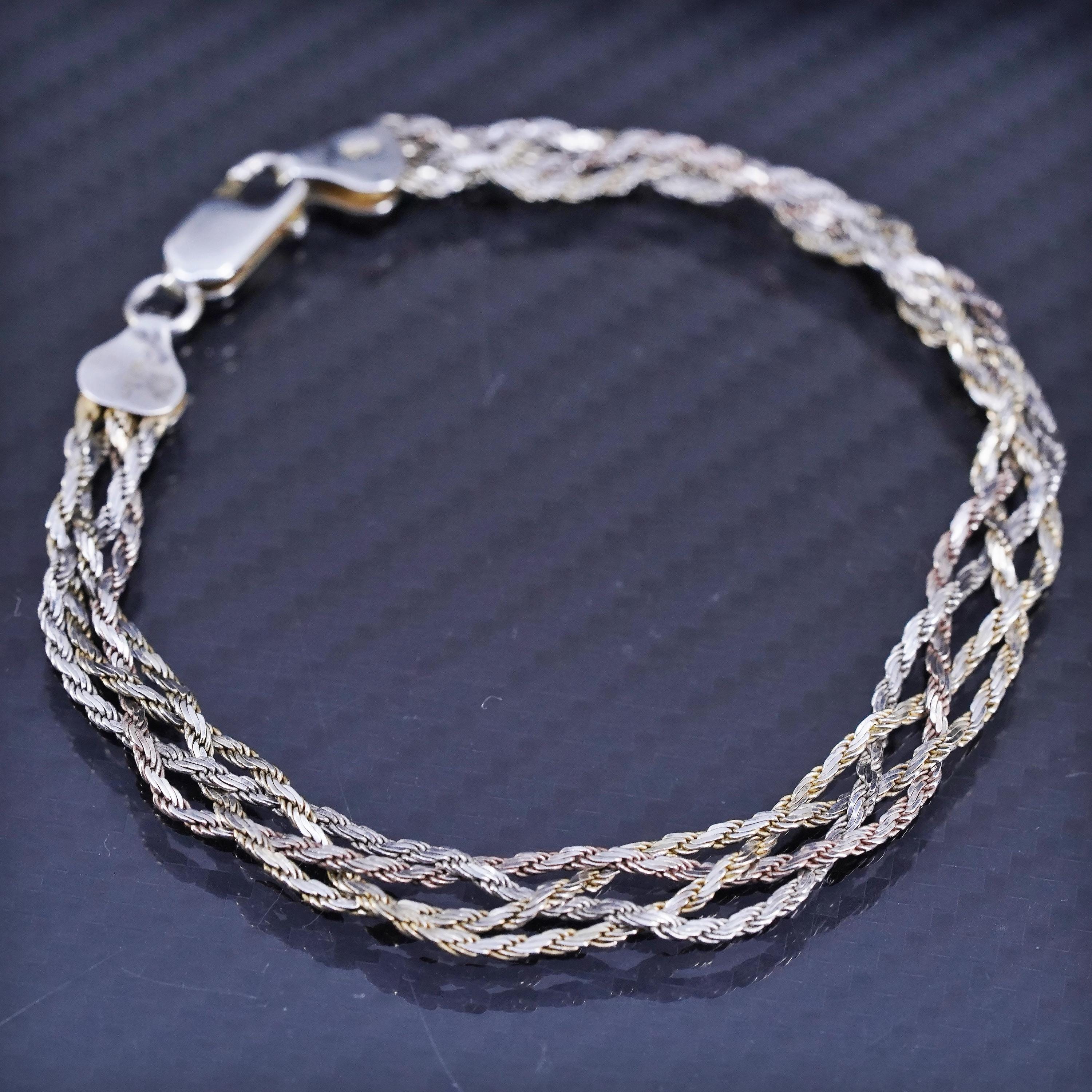 7.5” 6mm, Vintage Italian Sterling Silver 925 Handmade Woven Rope