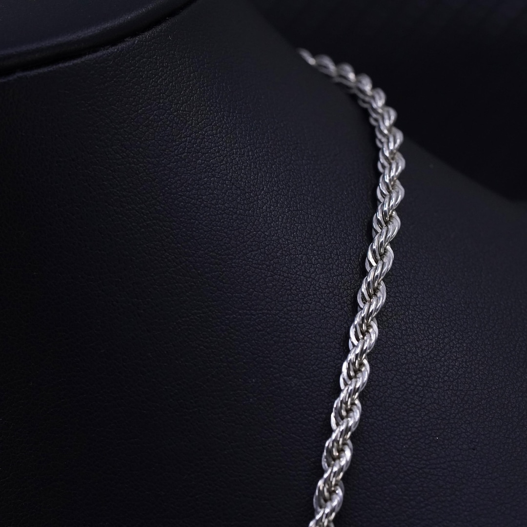 24” 4mm, Vintage Italian Sterling Silver 925 French Rope Chain Necklace ...