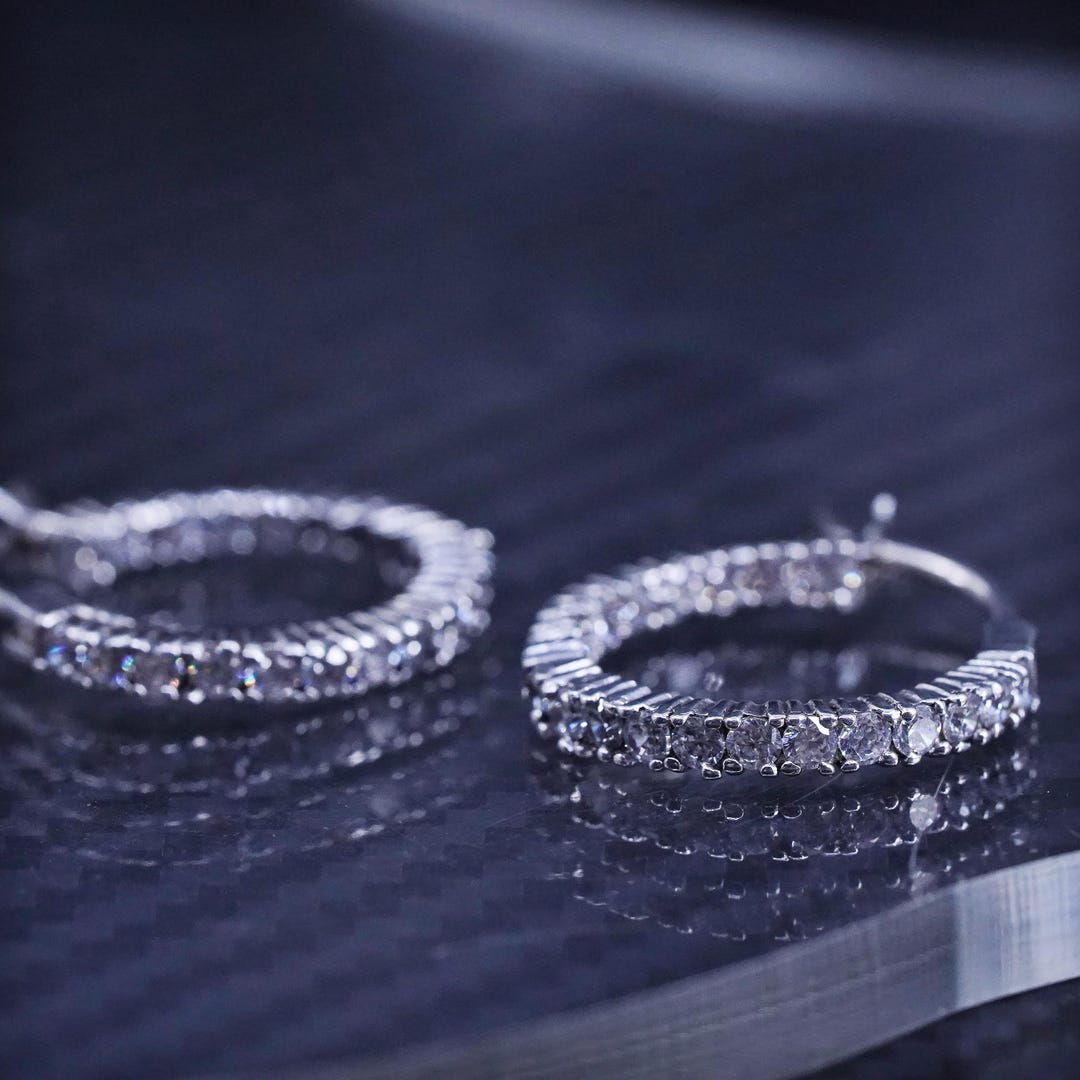 0.75”, Vintage Italian Sterling Silver 925 Hoops Circle Earrings With ...