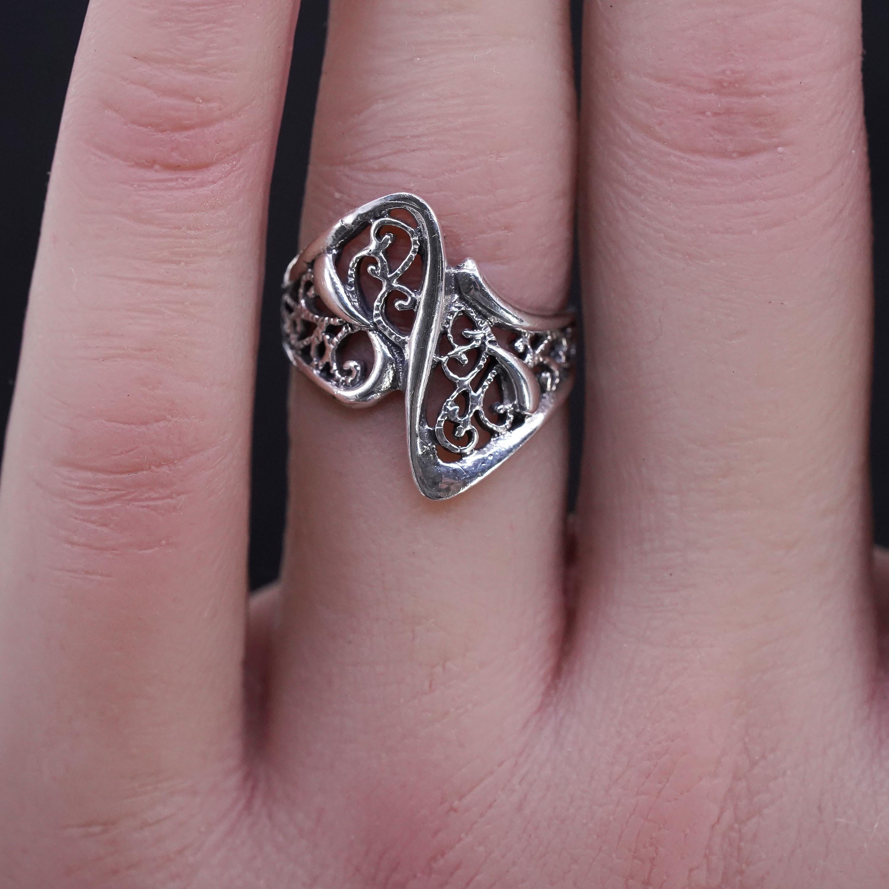 Size 6, Vintage Sterling Silver Handmade Ring, 925 Filigree Wavy