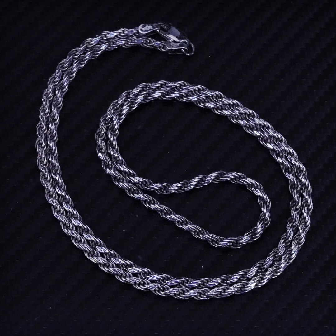 24” 3mm, Vintage Italian Sterling Silver 925 Rope Chain Necklace ...