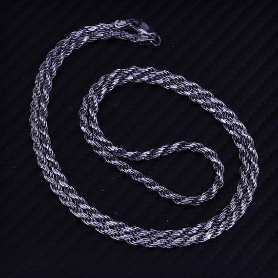 24” 3mm, Vintage Italian Sterling Silver 925 Rope Chain Necklace