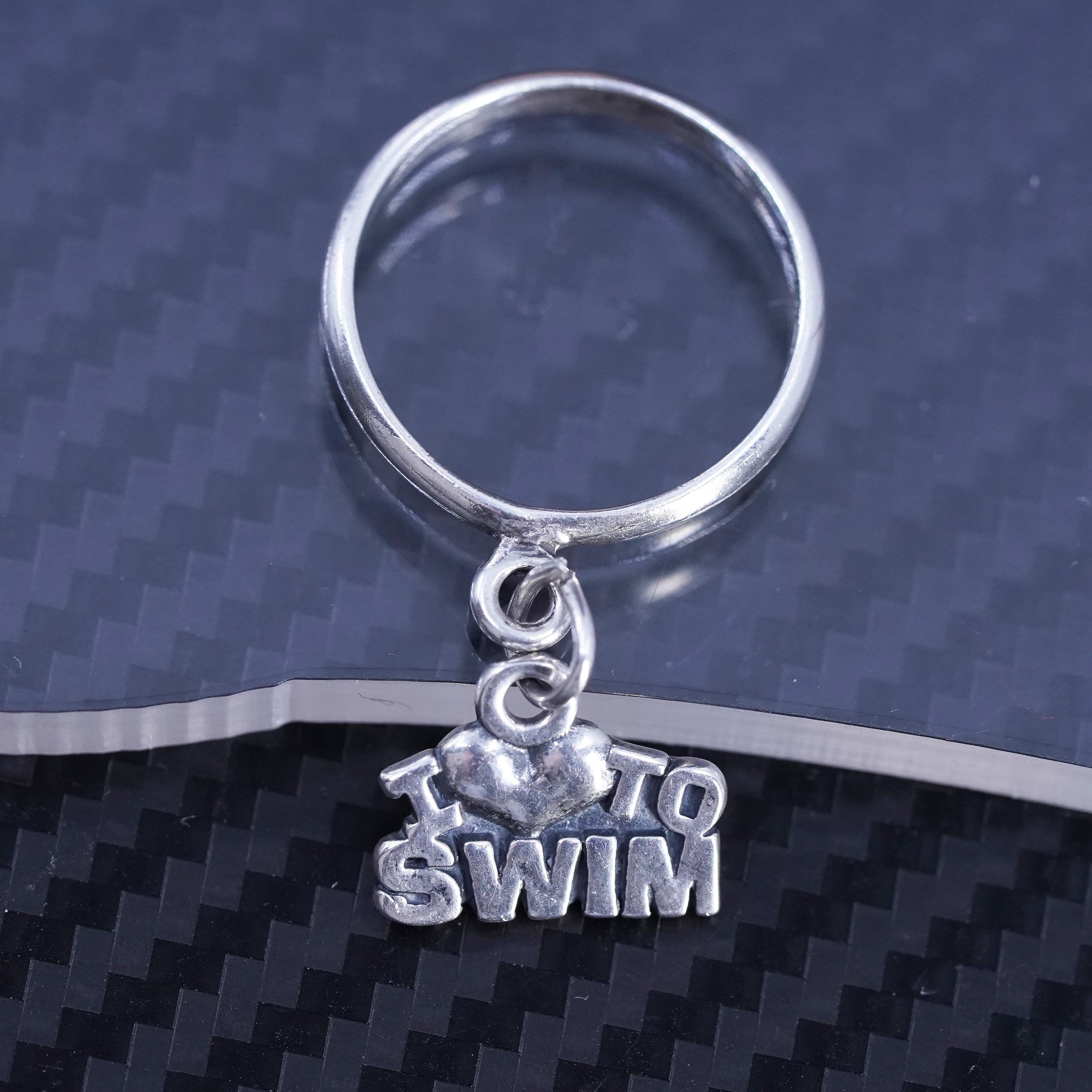 Size Vintage SJC Sterling Silver 925 Handmade I Love to Swim