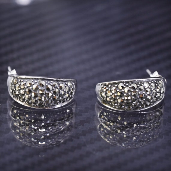 Vintage sterling silver 925 hoops studs earrings with marcasite, stamped 925